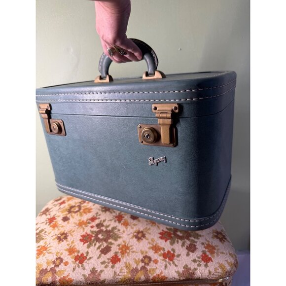Vintage 50's Skyway Tain Case Suit Case Blue Green - Picture 2 of 16